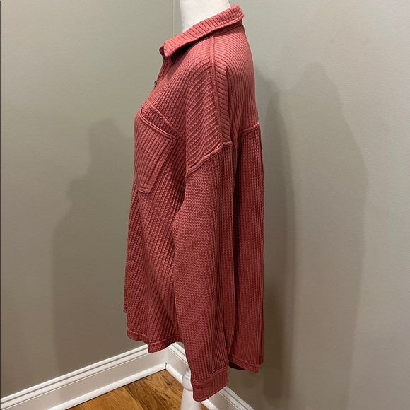 aerie Oversized Waffle Knit Button Down Shirt Jacket - Picture 3 of 8